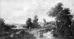 An Italian Landscape with Figures and Cattle by Giuseppe Zais