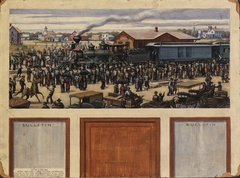 Arrival of First Train in Herrington--1885 (mural study, Herrington, Kansas Post Office) by Harry Louis Freund