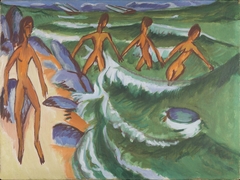 Badende am Strand (Fehmarn) by Ernst Ludwig Kirchner