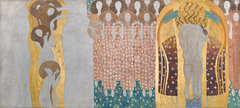 Beethoven Frieze (plate 8, right wall): Yearning for happiness is assuaged in poetry by Gustav Klimt