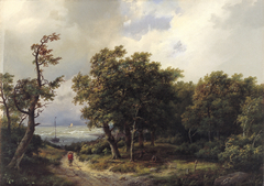 Bosachtig landschap bij de zee by Marinus Adrianus Koekkoek