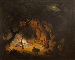 Campfire Scene by Moonlight by William Smith