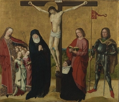 Christus am Kreuz mit den hll. Maria, Johannes Ev., Ursula, Hippolytus und dem Stifter Bernardus de Reyda (Meister der Georgslegende?) by Master of the Life of the Virgin