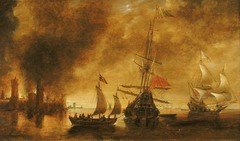 Daybreak after the bombardment of a port by Spanish ships by Andries van Eertvelt