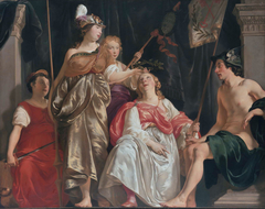 De Leidse Stedenmaagd door Minerva bekroond by Abraham Lambertsz van den Tempel