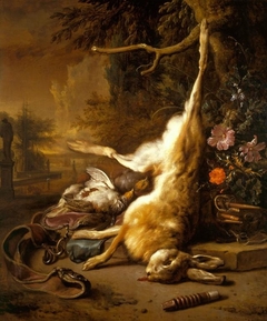 Dead Hare and Partridges with Instruments of the Chase by Jan Weenix