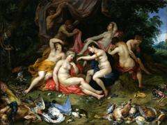 Diana and Her Nymphs Asleep, Spied Upon by Satyrs by Hendrick van Balen the Elder