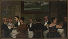 Dinner party at a wealthy Jewish house in Kraków by Józef Wincenty Kruszewski