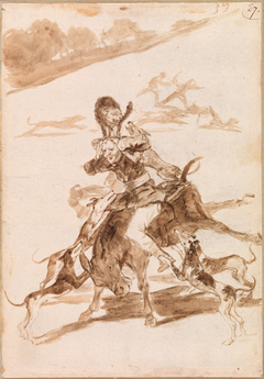 Dogs Chasing a Cat on a Man on a Donkey by Francisco Goya