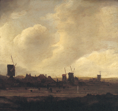 Dorp met windmolens by Jan van Kessel