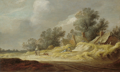 Farmhouses along a sandy road with rider by Pieter de Neyn