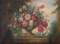 Floral Still Life in an Urn, on a Plinth, with Birds by David Paton