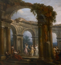 Girls dancing amid Classical Ruins by Antonio Zucchi