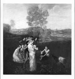 group with satyr and goat in landscape by Friedrich Stahl