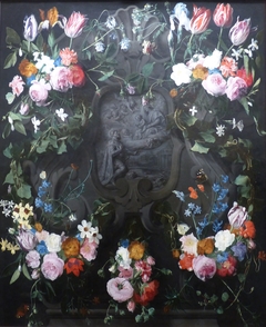 Guirlande de fleurs avec l'apparition de la Vierge-à-l'Enfant à St Léopold by Daniel Seghers