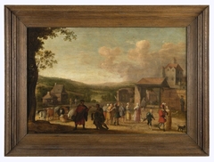 Heuvelachtig landschap met boerderijtje en poort by Jacobus Mancadan