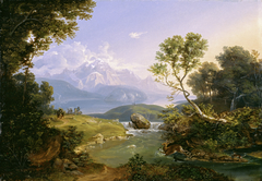 Hirschjagd am Hintersee bei Berchtesgaden by Carl Rottmann