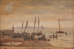 Hjemvendende fiskere modtages på Hornbæk Strand by Carl Neumann