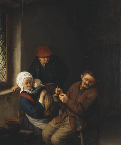 Interior of a Peasant's Cottage with a Child about to be Fed by Adriaen van Ostade