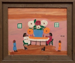 Interior Scene with Zinnias by Clementine Hunter