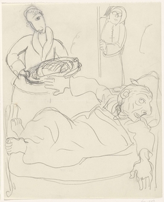 Karikatuur van Leo Gestel op zijn ziekbed by Leo Gestel