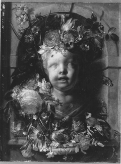 Kinderbüste in blumengeschmückter Nische by Johann Rudolf Byss