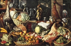 Kitchen scene with Christ at Emmaus by Joachim Beuckelaer