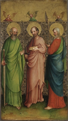 Kreuzigungsaltar: Apostel Simon, Judas Thaddäus und Matthias Rückseite: Hl. Gereon (mit Stefan Lochner) by Meister des Heisterbacher Altars