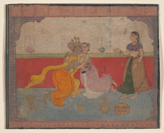 Krishna Kisses Radha: Page from the Boston Rasikapriya (Lover's Breviary) by Anonymous