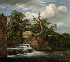 Landscape with a mill-run and ruins by Jacob van Ruisdael