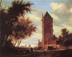 Landscape with the 'Plompetoren' in Utrecht by Salomon van Ruysdael