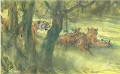 Landscape with Tiger and Cubs - John Macallan Swan - ABDAG003745 by John Macallan Swan