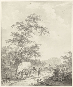 Landschap met paard en wagen by Daniël Dupré