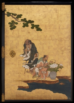 Li Tieguai (left), Han Xiangzi (right) [center right of the set Daoist Immortals] by Kanō Sansetsu