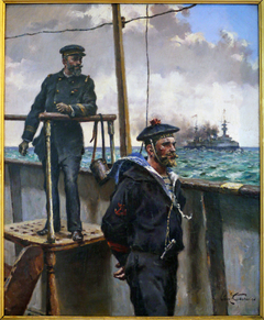 Lieutenant de vaisseau et quartier-maître sur la passerelle by Léon Couturier