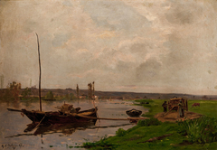 Paisaje fluvial con bote by Hippolyte Camille Delpy