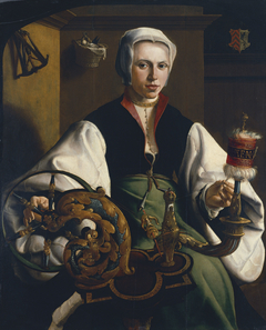 Portrait of a Lady spinning by Maarten van Heemskerck