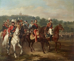 Prince Albert, the Prince Consort (1819-1861) with the Emperor Napoleon III (1808-1873) and the First Life Guards at Windsor, 17 April 1855 by Alfred Frank de Prades