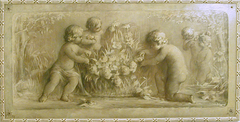 Putti playing with flowers near a pond by Hobbe Smith