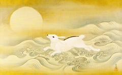 Rabbit, Wave and Full Moon by Kanō Tsunenobu