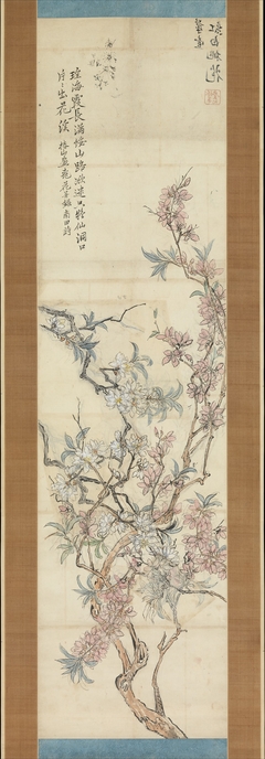 Red and White Peach Blossoms, Preparatory Sketch by Tsubaki Chinzan