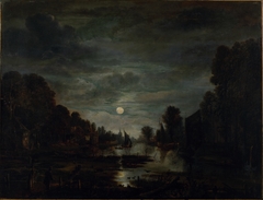 River Landscape in Moonlight by Aert van der Neer