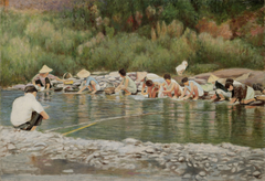 RiversideWashing clothes by Li Mei-shu