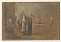 Schets voor een familiegroep in interieur by Unknown Artist