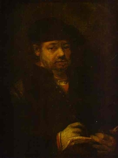 Self portrait with pen, inkpot and sketchbook by Rembrandt