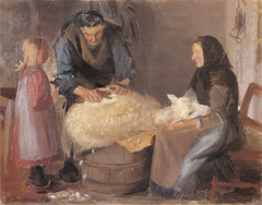 Shearing sheep by Anna Ancher