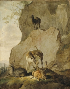 Stags in a Rocky Landscape by Carl Borromäus Andreas Ruthart