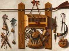 Still Life with Fowling equipment by Johannes Leemans