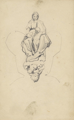 Studie van een gebeeldhouwde Madonna met kind op wolken by Johannes Bosboom