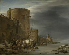 The city wall of Haarlem in the winter by Nicolaes Pieterszoon Berchem